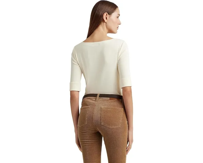 Топ Lauren Ralph Lauren с лодочкой из хлопковой смеси в полоску