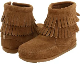 Ботильоны Side Zip Double Fringe от Minnetonka Kids с бахромой и молнией