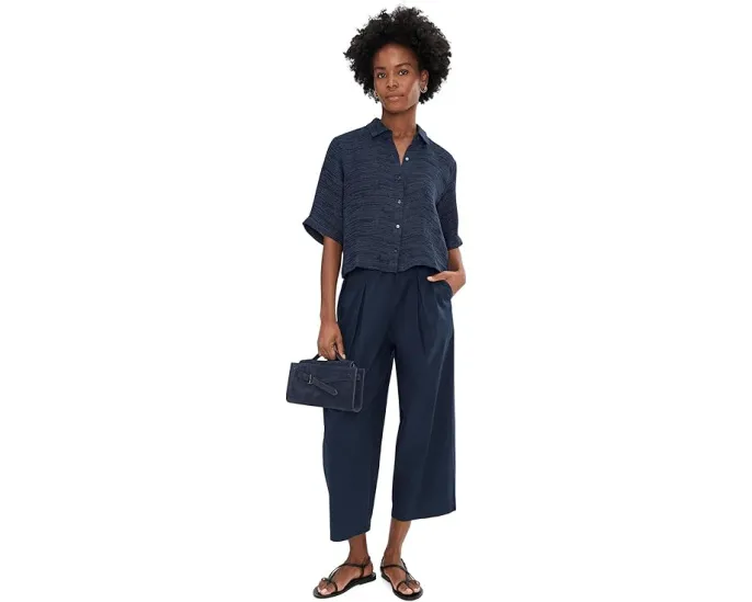 Рубашка Eileen Fisher Petite с классическим воротником из льняной марли в полоску