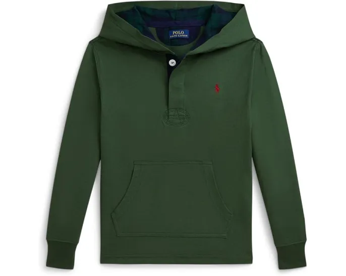 Детская худи с клетчатой отделкой Polo Ralph Lauren Kids с капюшоном и карманом кенгуру