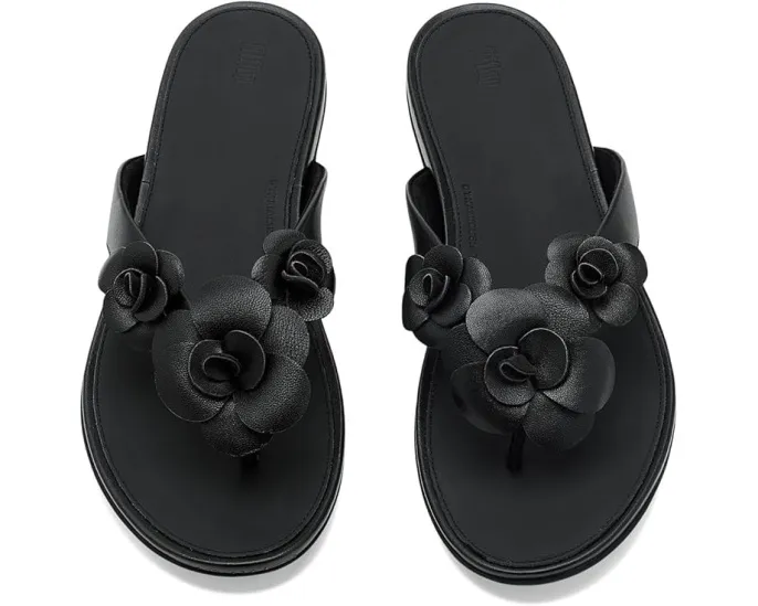 Шлепанцы FitFlop Gracie Flower Leather Flip-flops с цветочным принтом