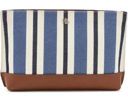 Большая сумка-косметичка Lauren Ralph Lauren из полосатого холста с кожаными деталями