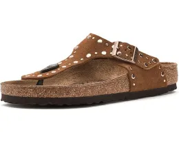 Сандалии Birkenstock Gizeh Rivets из замши с ремешком между пальцами и стелькой из пробки