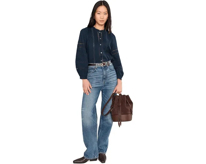 Блуза Madewell с высоким воротником и вставками из кружева