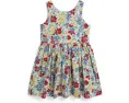Цветочное хлопковое платье Polo Ralph Lauren Kids с силуэтом футляр и расклешенным подолом