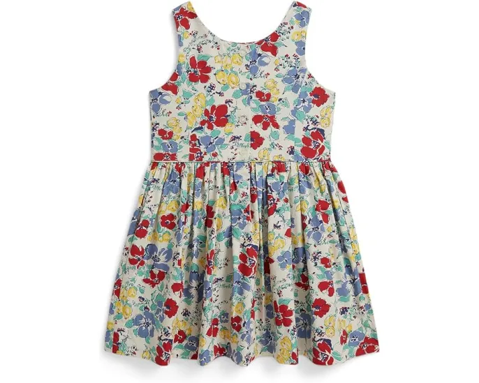 Цветочное хлопковое платье Polo Ralph Lauren Kids с силуэтом футляр и расклешенным подолом