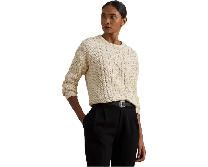 Свитер Lauren Ralph Lauren из хлопка крупной вязки с круглой горловиной