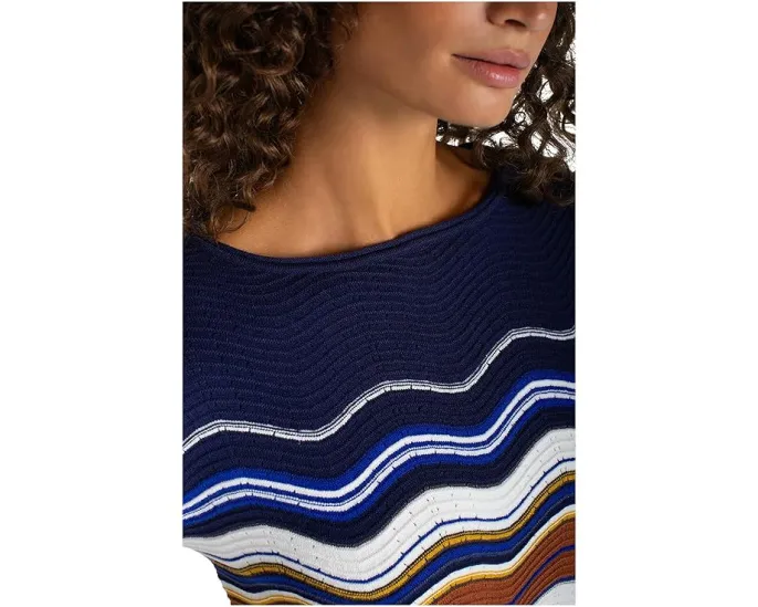 Свитер Liverpool Los Angeles с лодочкой и ажурным подолом в разноцветную полоску