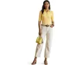 Rib-Knit Elbow-Sleeve Polo Tee