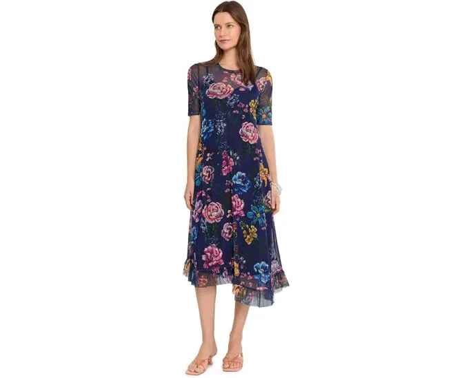Платье Mesh Elbow Sleeve Asymmetric Hem Johnny Was с сетчатыми рукавами и асимметричным подолом