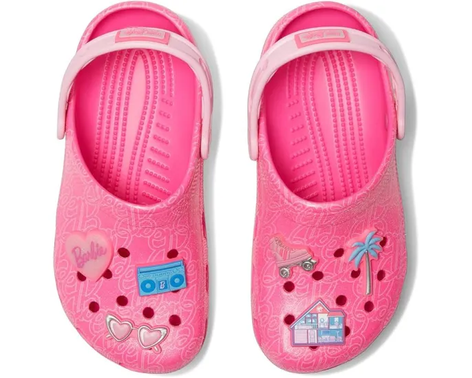 Детские кроксы Crocs Kids Classic Barbie с монограммой и аксессуарами