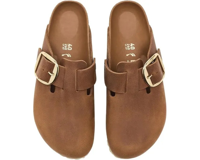 Клоги Birkenstock Boston Big Buckle из гладкой кожи с анатомической стелькой