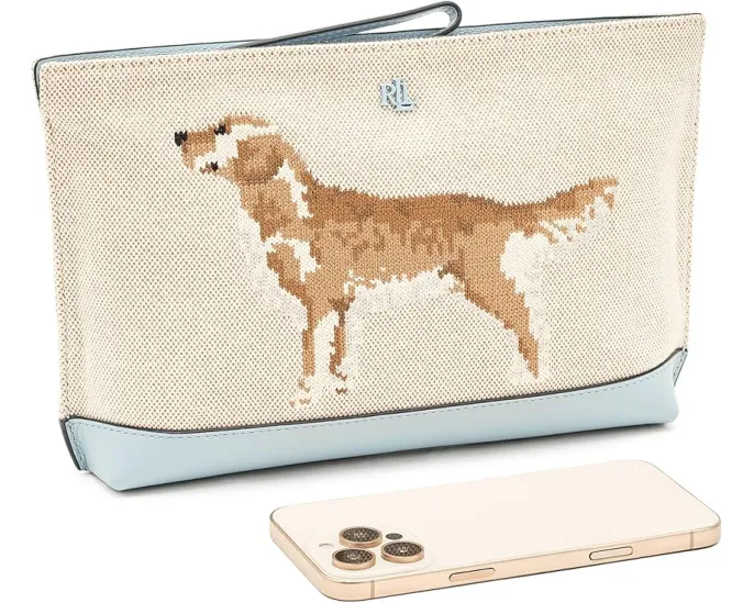 Большая сумка-косметичка Lauren Ralph Lauren из холста с вышивкой собачки