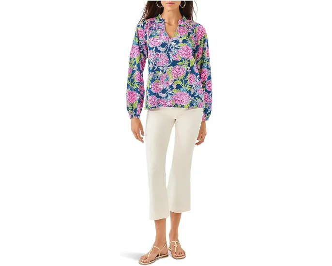 Блуза Lilly Pulitzer Lourdes с длинными рукавами и V-образным вырезом