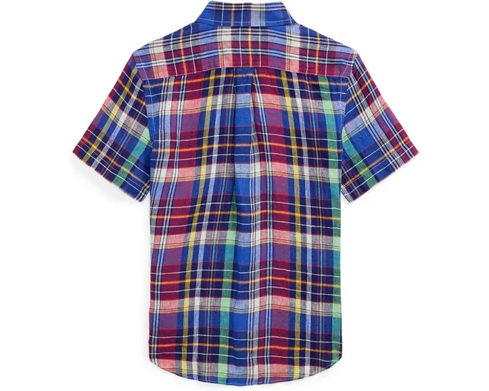 Polo Ralph Lauren Kids Клетчатая льняная рубашка с коротким рукавом для больших детей