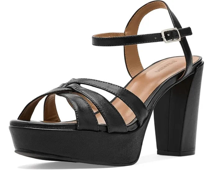 Сандалии Bernardo Vittoria с плетёным верхом на квадратном каблуке