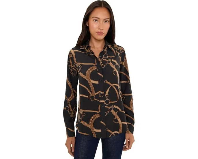 Блуза Petite Classic Fit с поясным принтом из крепа Lauren Ralph Lauren