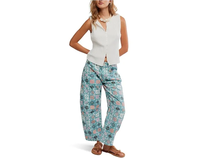 Джинсы Free People Good Luck Printed Barrel с расклешенным силуэтом