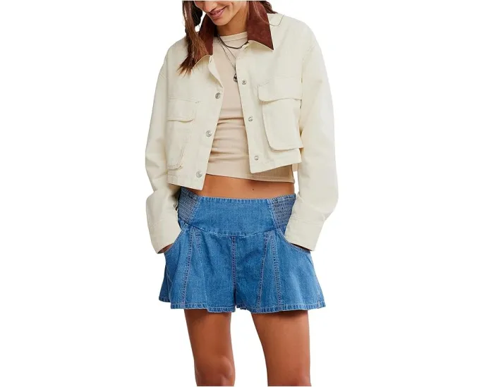 Короткая куртка Free People Martha из хлопкового твила с накладными карманами