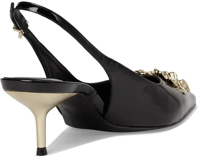 Туфли Schutz Flora Mid на низком каблуке с золотистым цветком и ремешком