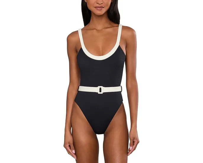 Цельный купальник Seafolly Bandwave Belted Retro Tank с ремнем