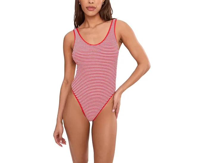 Купальник цельный Seafolly Club House Retro в полоску с контрастной окантовкой