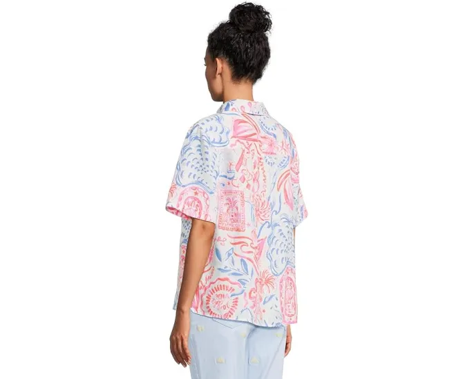 Lilly Pulitzer Блуза Ridoc из льна с коротким рукавом и свободным кроем