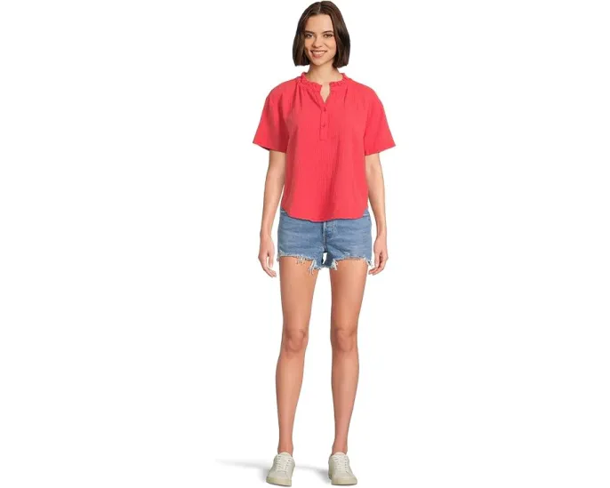 Хлопковая блуза Mod-o-doc с коротким рукавом и воротником-жабо