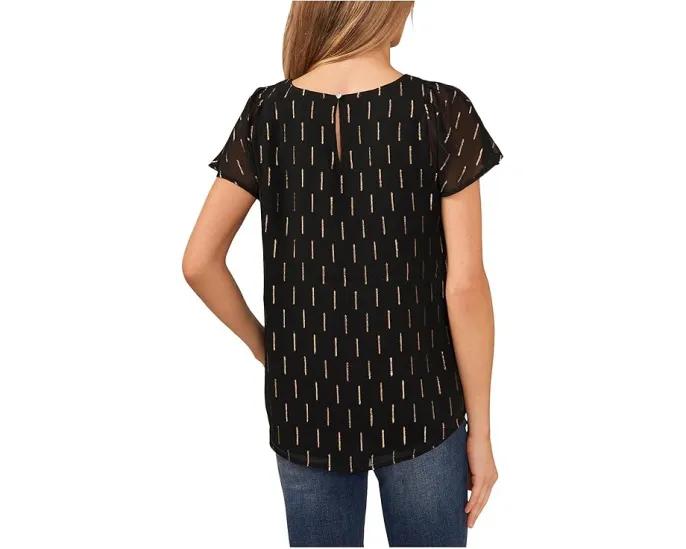 Топ CeCe Flutter Sleeve с круглым вырезом и короткими рукавами