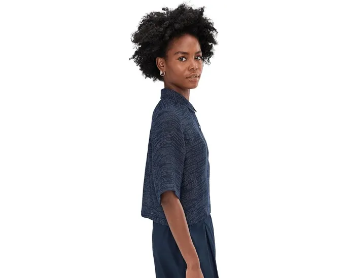 Рубашка Eileen Fisher Petite с классическим воротником из льняной марли в полоску