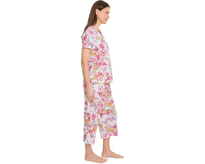Short Sleeve Notch Top & Capri Pajama Set