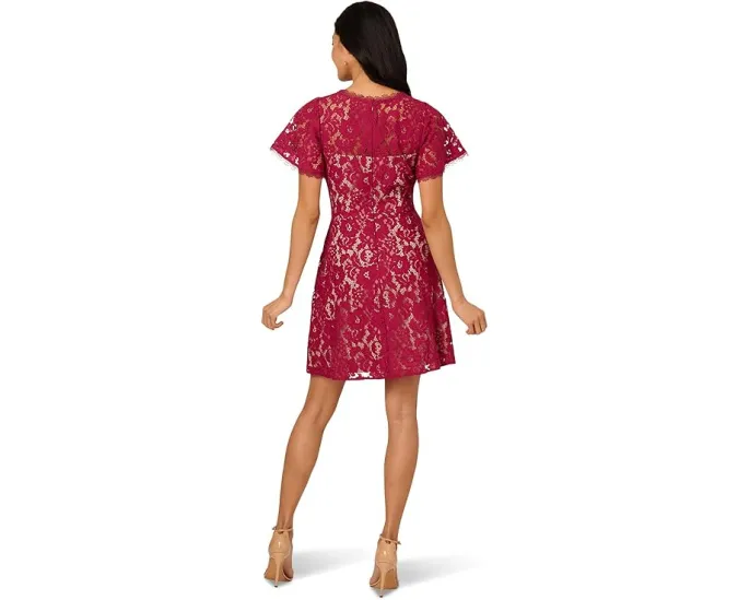 Adrianna Papell короткое платье с кружевными воланами и круглым вырезом