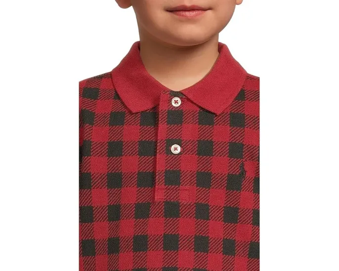 Хлопковая поло Buffalo Check в сетку Polo Ralph Lauren Kids для малышей и младших детей