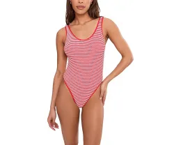 Купальник цельный Seafolly Club House Retro в полоску с контрастной окантовкой