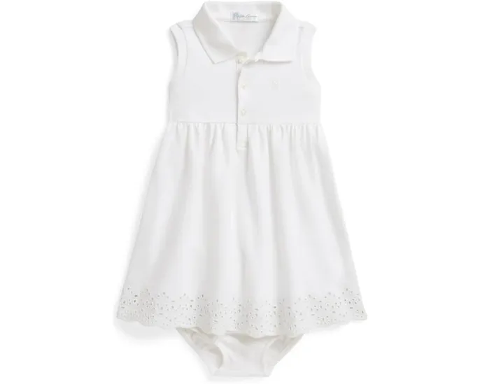 Платье-поло и шорты-блумеры для девочки с гипюром и сеткой Polo Ralph Lauren Kids