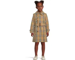 Детский тренч Mary от Burberry Kids с фирменной клеткой и поясом