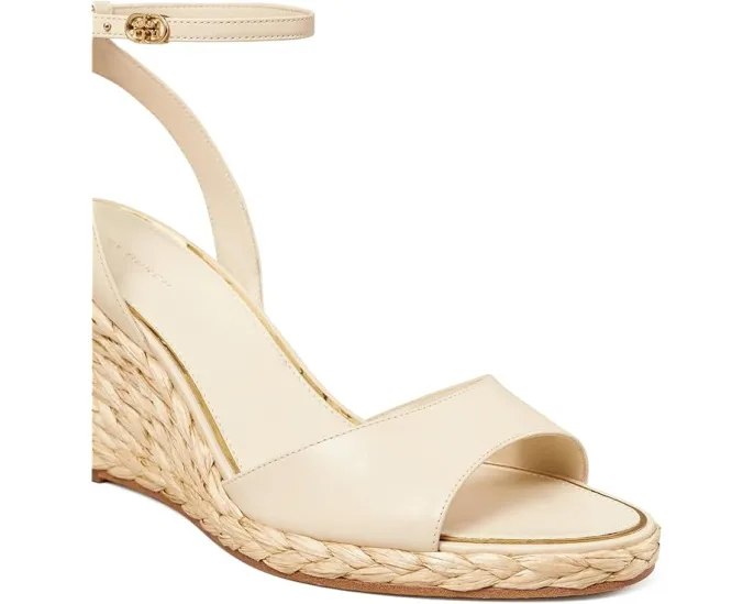 Сандалии Tory Burch Raffia Sandal Wedge 80 мм с плетением и миндалевидным носком