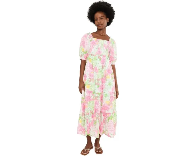 Платье макси с коротким рукавом Lilly Pulitzer Hadly на резинке и ярусами
