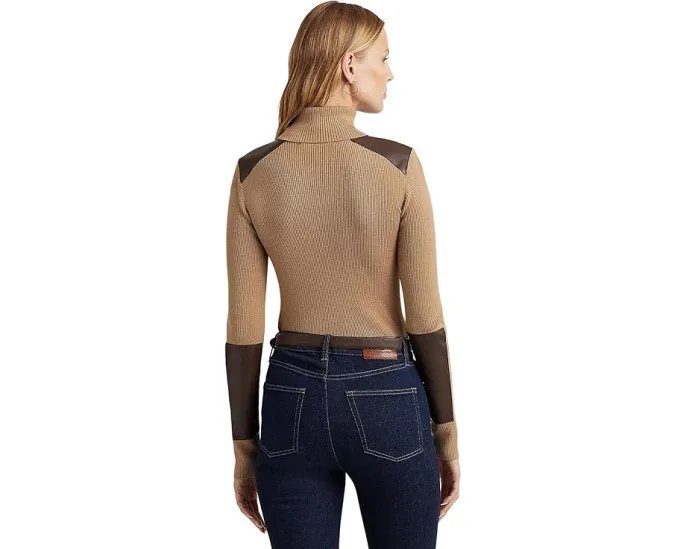 Водолазка Lauren Ralph Lauren Petite с отделкой из искусственной кожи и ребристым узором