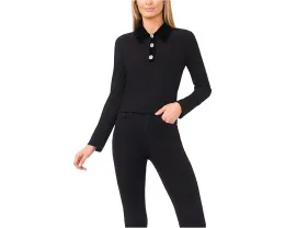 Топ CeCe с воротником и планкой на половину пуговиц из смесовых материалов