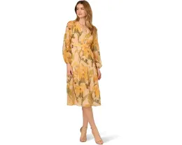 Adrianna Papell платье миди из органзы с цветочным принтом и длинными рукавами