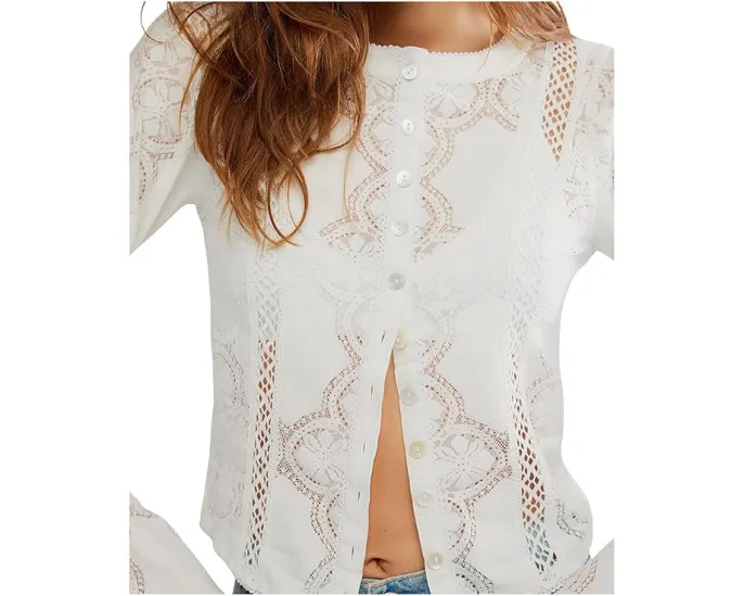 Топ Free People Jae с длинным рукавом и кружевной отделкой на пуговицах