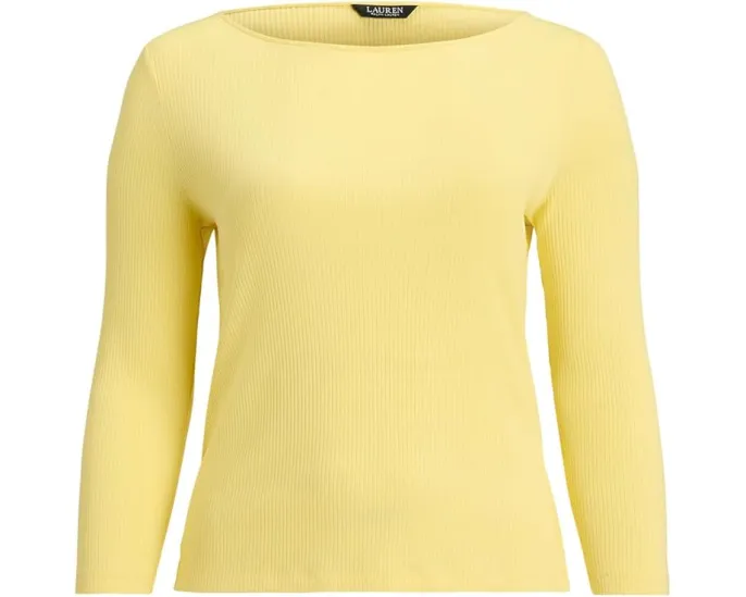 Футболка Lauren Ralph Lauren плюс сайз из хлопкового рибаны с лодочкой и длинным рукавом