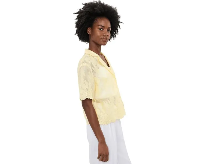 Повседневная рубашка с отложным воротником и коротким рукавом Vince Camuto Lemon Cream