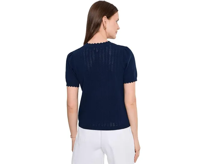 Свитер CeCe с круглой горловиной и ажурным краем в виде ракушки