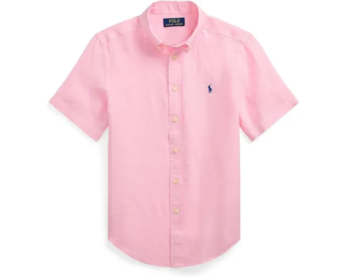 Льняная рубашка Polo Ralph Lauren с коротким рукавом для детей
