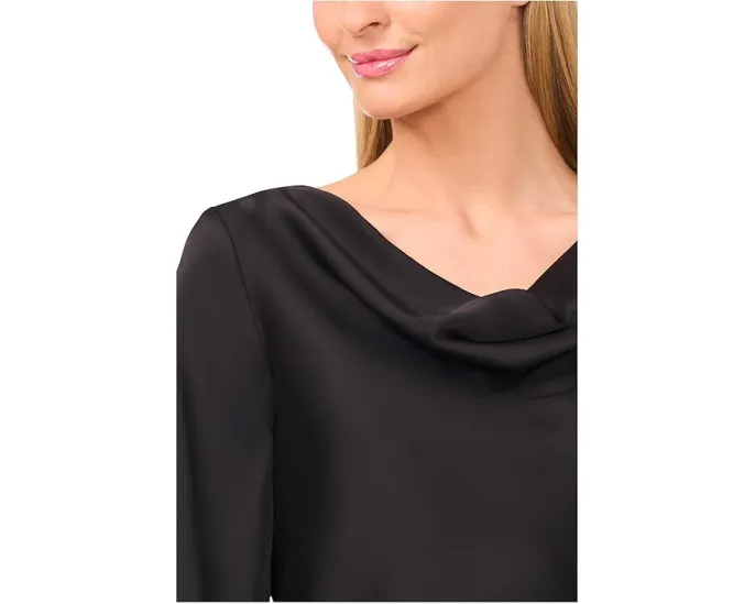 Топ CeCe из атласа с длинным рукавом и капюшоном на шее