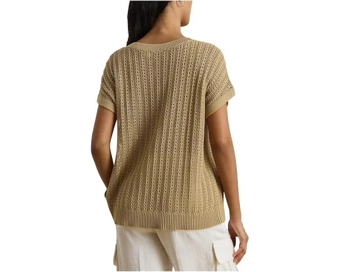 Свитер Lauren Ralph Lauren Petite из хлопковой смеси с сеткой и коротким рукавом