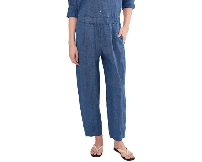 Брюки Eileen Fisher из выстиранного органического льна с плиссировкой и фонарным силуэтом