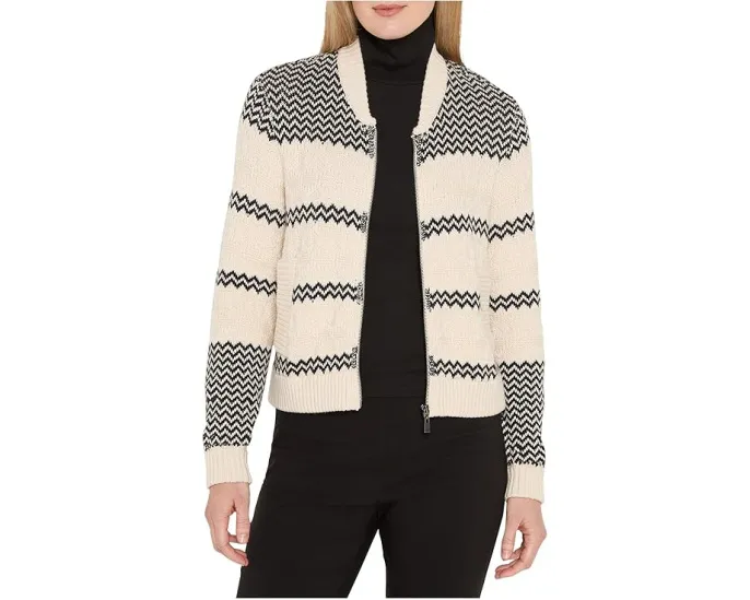 Куртка бомбер NIC+ZOE Zigzag с скандинавским узором